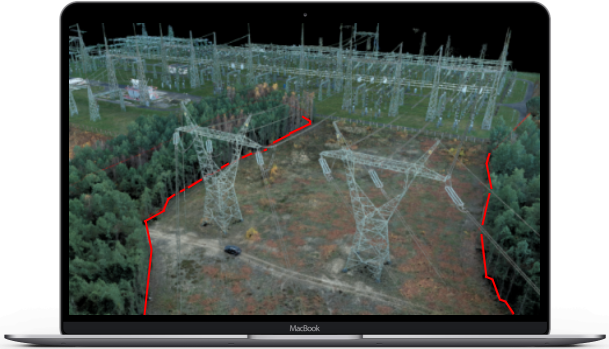 Analysis of vegetation collision with transmission infrastructure in a 3D image from a drone