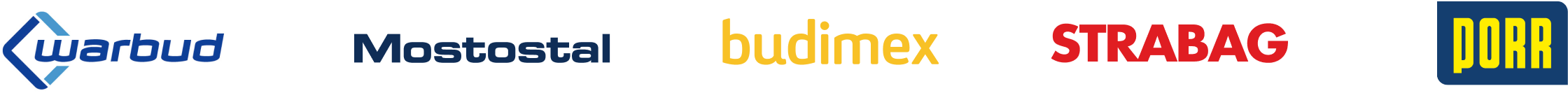 SkySnap customer logos: Warbud, Mostostal, Budimex, Strabag and Porr - partners in construction projects