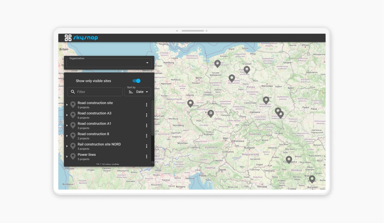 Map of road and infrastructure projects – SkySnap Geoportal – drones in construction