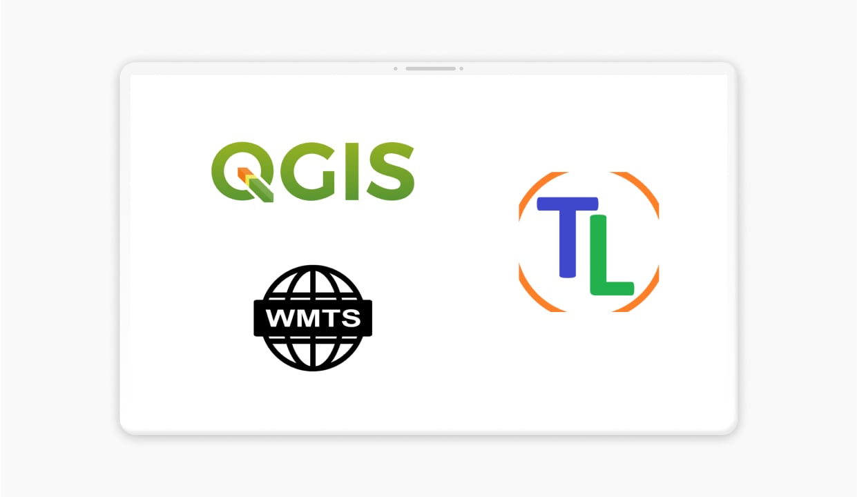 QGIS, WMTS, and TL logos – geospatial data and online map integration